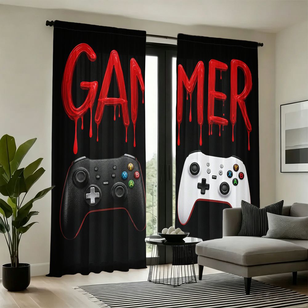 Home Decor Youtube Videos - ผ้าม่านลายเกมเมอร์สีดำ ลายคอนโทรลเลอร์วิดีโอเกม สำหรับตกแต่งห้องเด็กผู้ชาย ผู้ชาย ผ้าม่านตกแต่งหน้าต่าง