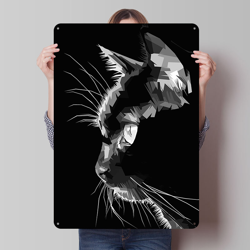 Home Decor Vector - โปสเตอร์ลายแมวดำแบบเวกเตอร์ พิมพ์ลายตามสั่ง ศิลปะติดผนังสไตล์เรโทร ป้ายโลหะวินเทจ สำหรับตกแต่งบ้าน ห้อง