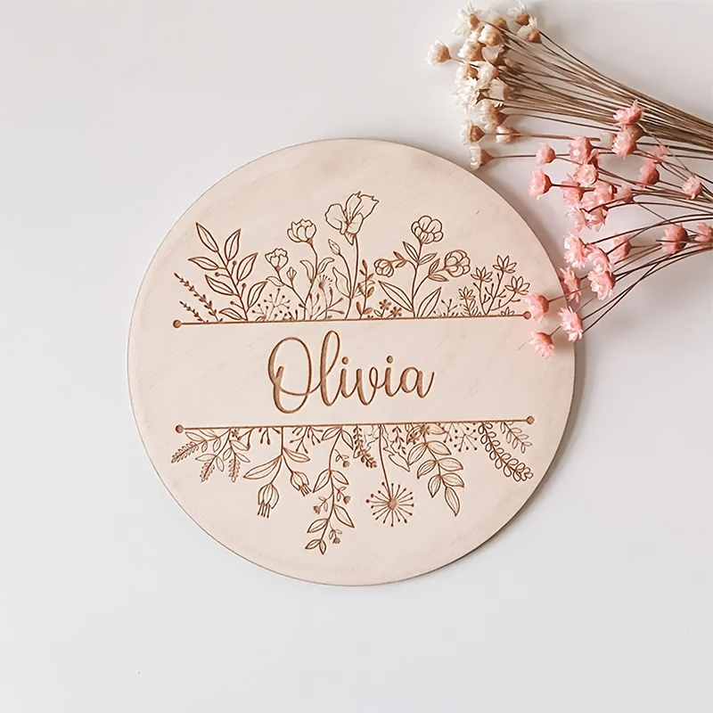 Home Decor Xmas - ป้ายชื่อสลักลายดอกไม้แบบส่วนตัว, ป้ายไม้ทรงกลมแบบกำหนดเอง, ของตกแต่งผนังบ้าน, ของขวัญที่มีความหมาย