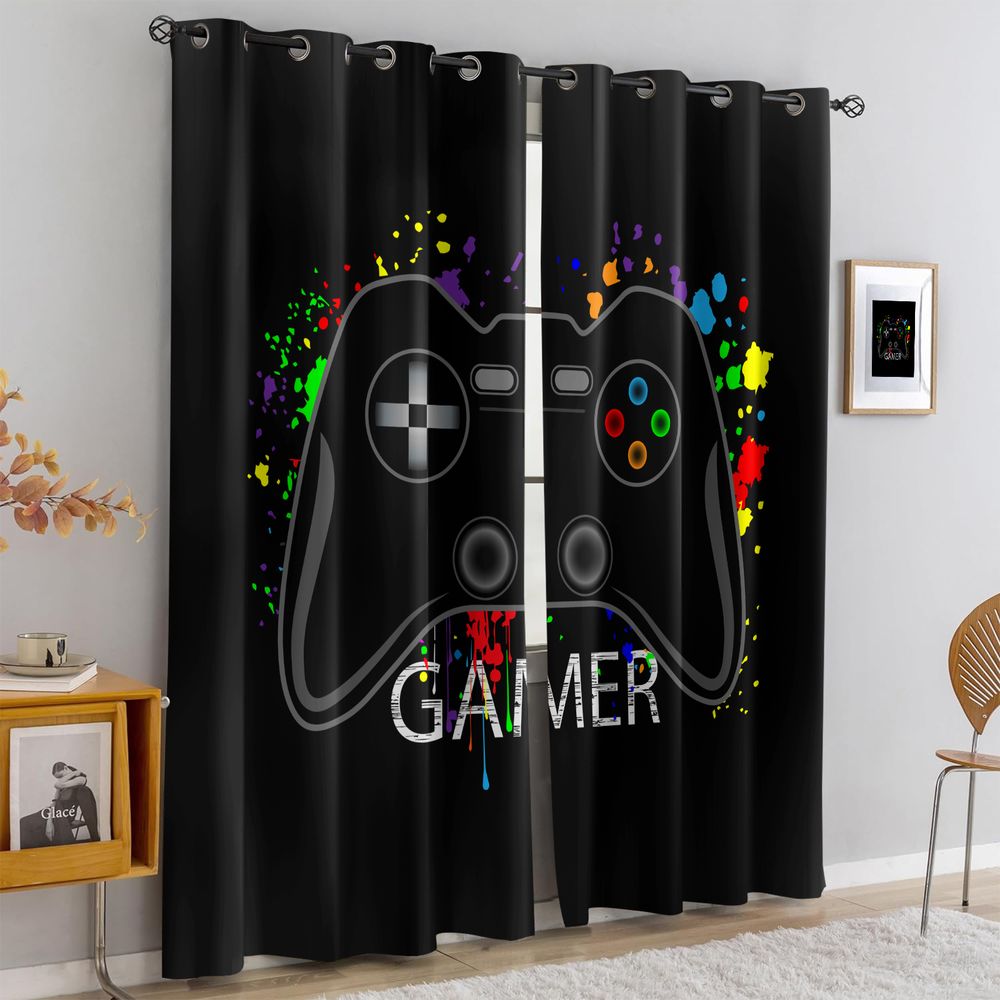 Home Decor Youtube Videos - ผ้าม่านลายวิดีโอเกม 2 ชิ้น ผ้าม่านกันแสงสำหรับตกแต่งห้องนอนเด็กผู้ชาย ชุดผ้าม่านตกแต่งห้องเล่นเกม