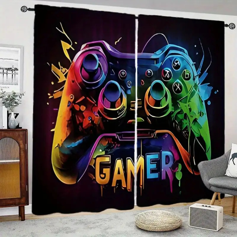 Home Decor Youtube Videos - ผ้าม่านเกมมิ่งคู่ 2 ชิ้น ลายป๊อปอาร์ต ตกแต่งหน้าต่างสำหรับห้องเกมเมอร์ ชุดผ้าม่านสไตล์วิดีโอเกม