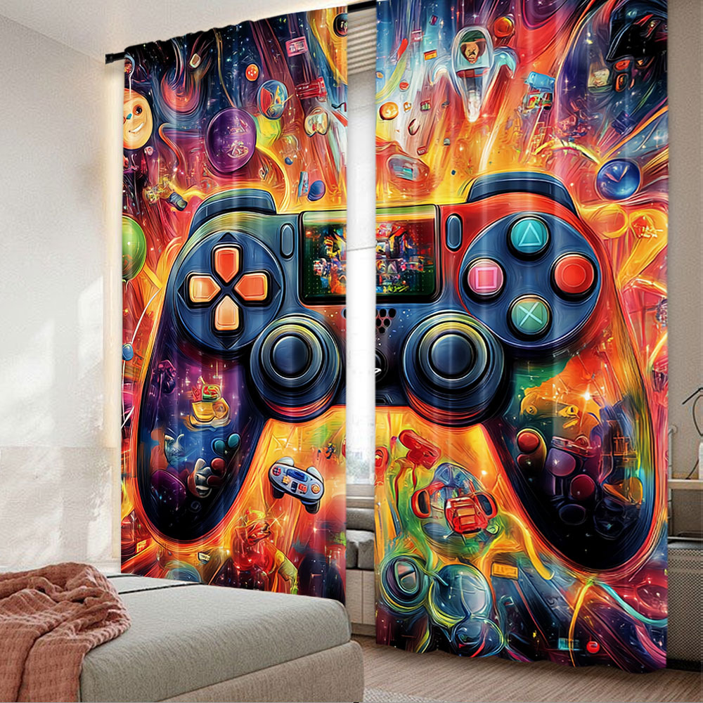 Home Decor Youtube Videos - 2 ชิ้นที่น่าพอใจเกมผ้าม่านห้องวิดีโอเกมธีมตกแต่งที่มีสีสันห้องเด็กเล่นบ้านอพาร์ทเมนท์ห้องนอนห้องนั่งเล่น