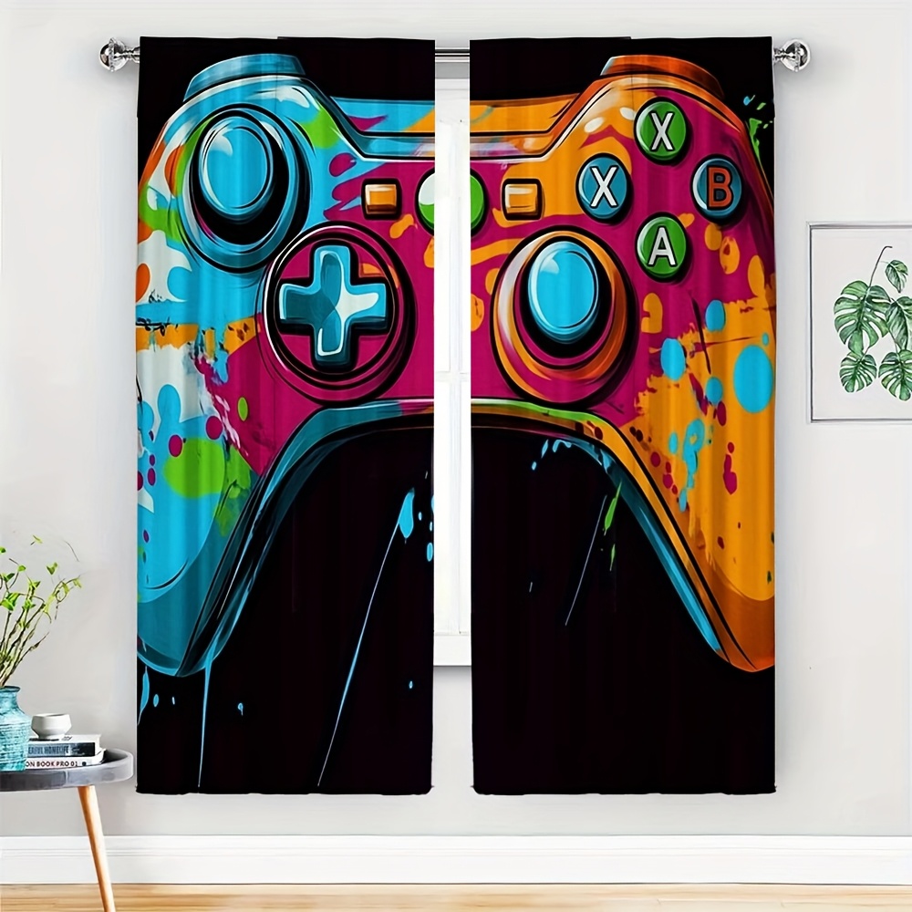 Home Decor Youtube Videos - ผ้าม่านลายเกมเมอร์ 2 ชิ้น สำหรับตกแต่งหน้าต่างสไตล์ป๊อปอาร์ต ห้องแมนเคฟ ตกแต่งสไตล์เรโทรอาร์เคด