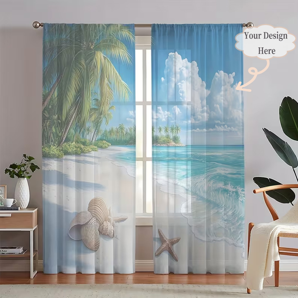 Home Decor Fabric - ผ้าม่านโปร่งแสงแบบแบน 2 มิติ 2 ชิ้น แบบกำหนดเองได้