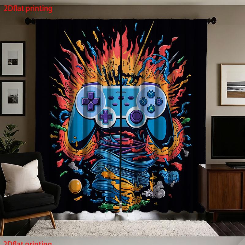 Home Decor Youtube Videos - ผ้าม่านลายคอนโทรลเลอร์เกมย้อนยุค ศิลปะวิดีโอเกม วัฒนธรรมป๊อป สำหรับตกแต่งห้องเกมเมอร์ ม่านหน้าต่าง สไตล์เกียร์