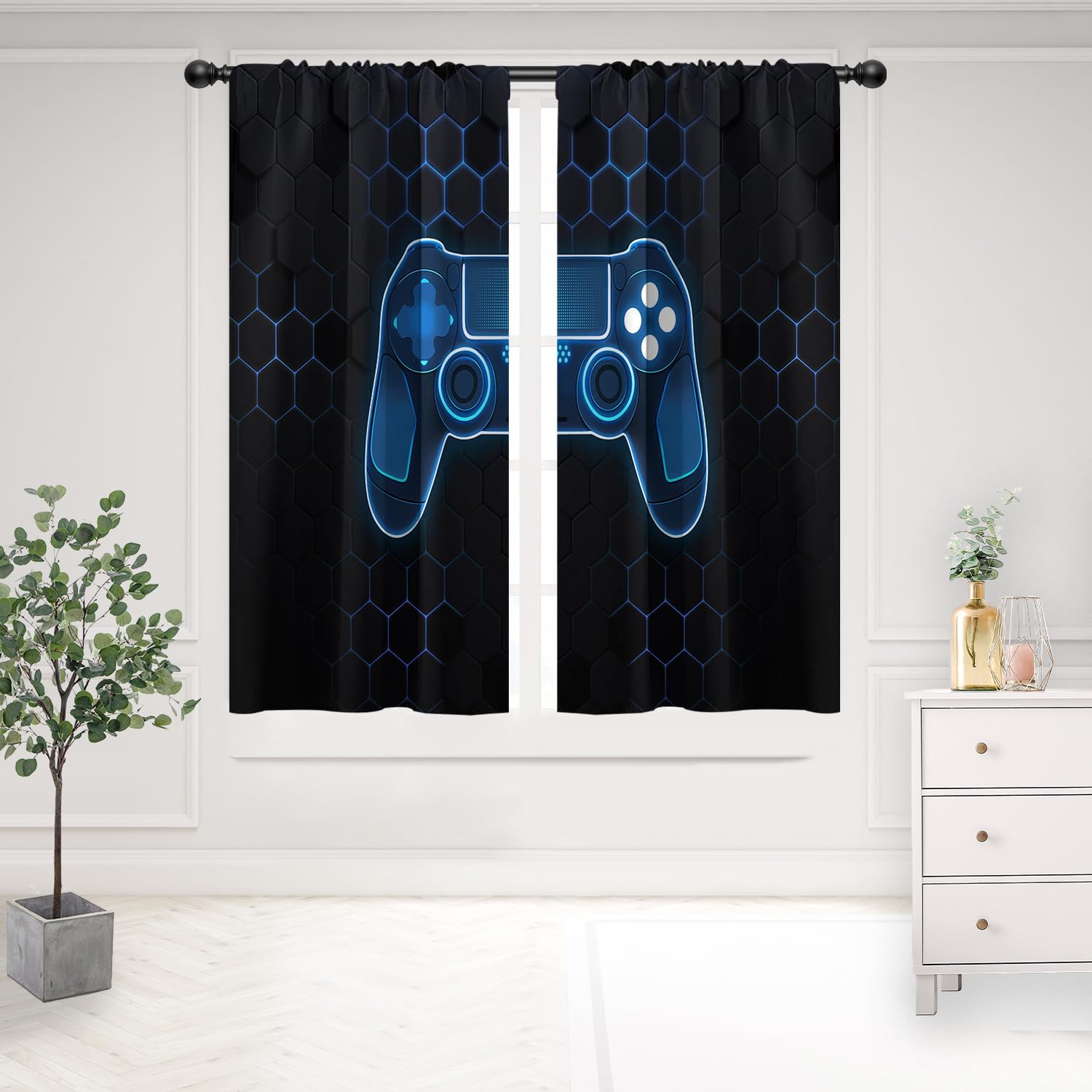 Home Decor Youtube Videos - ม่านเกมมิ่งหรูหราสำหรับคอนโทรลเลอร์ PS สีน้ำเงินนีออน ตกแต่งหน้าต่างสไตล์เทคโนโลยี โมเดิร์น สวยงามแบบวิดีโอเกม