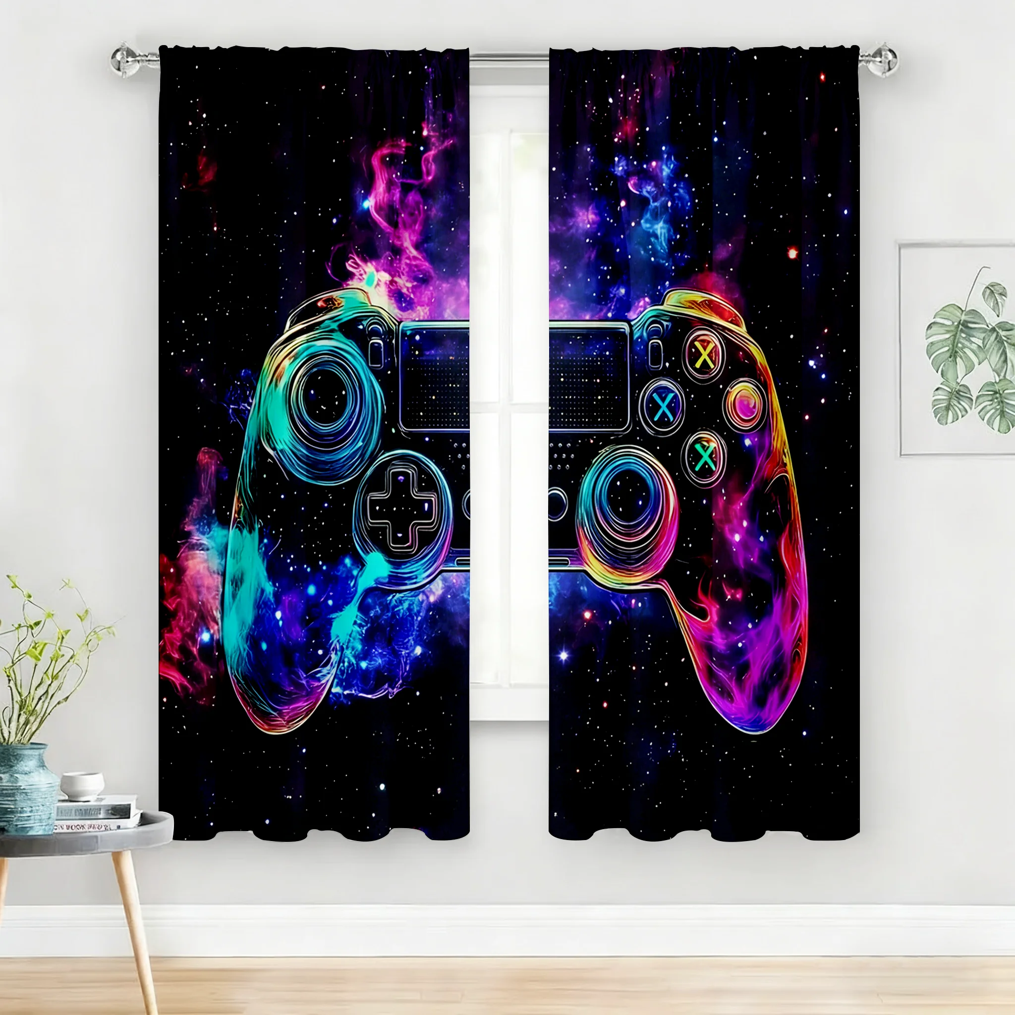 Home Decor Youtube Videos - ผ้าม่านลายเกมมิ่งคู่ ลายเนออนคอสมิกเนบิวลา วิดีโอเกม ผ้าม่านหน้าต่างตกแต่งสไตล์สวยงาม