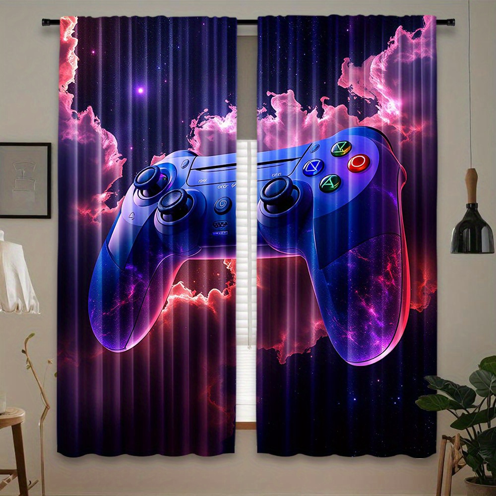 Home Decor Youtube Videos - ผ้าม่านเกมมิ่งไซเบอร์พังก์ สีน้ำเงิน-แดง ลายคอนโทรลเลอร์ ผ้าม่านหน้าต่าง ลายกาแล็กซี่ ตกแต่งนีออน