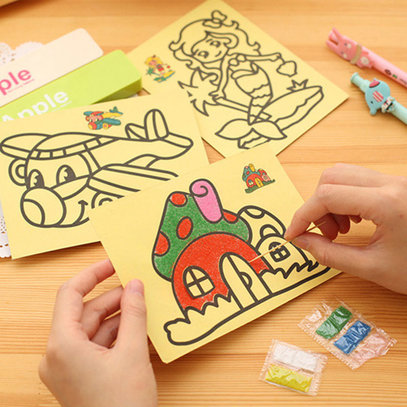 Sand Art Picture - 10pcs DIY ภาพวาดทรายชุดของเล่นสําหรับของขวัญเด็กการ์ตูนสัตว์รถ Series อุปกรณ์ศิลปะ Simple
