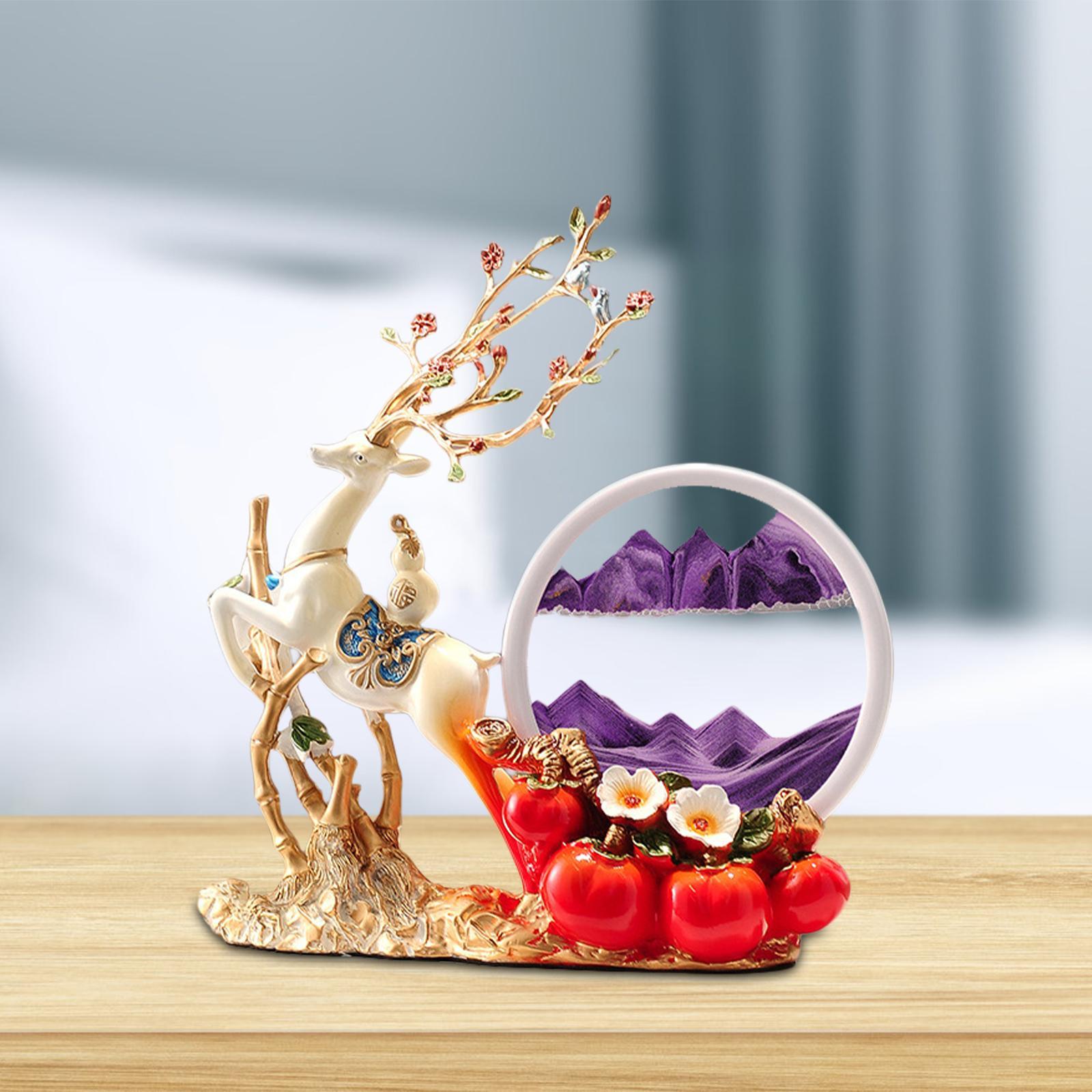 Sand Art Picture - ตกแต่งกวางตุ๊กตาเรซิ่นเครื่องประดับสําหรับชั้นวางหนังสือเดสก์ท็อปห้องนอน