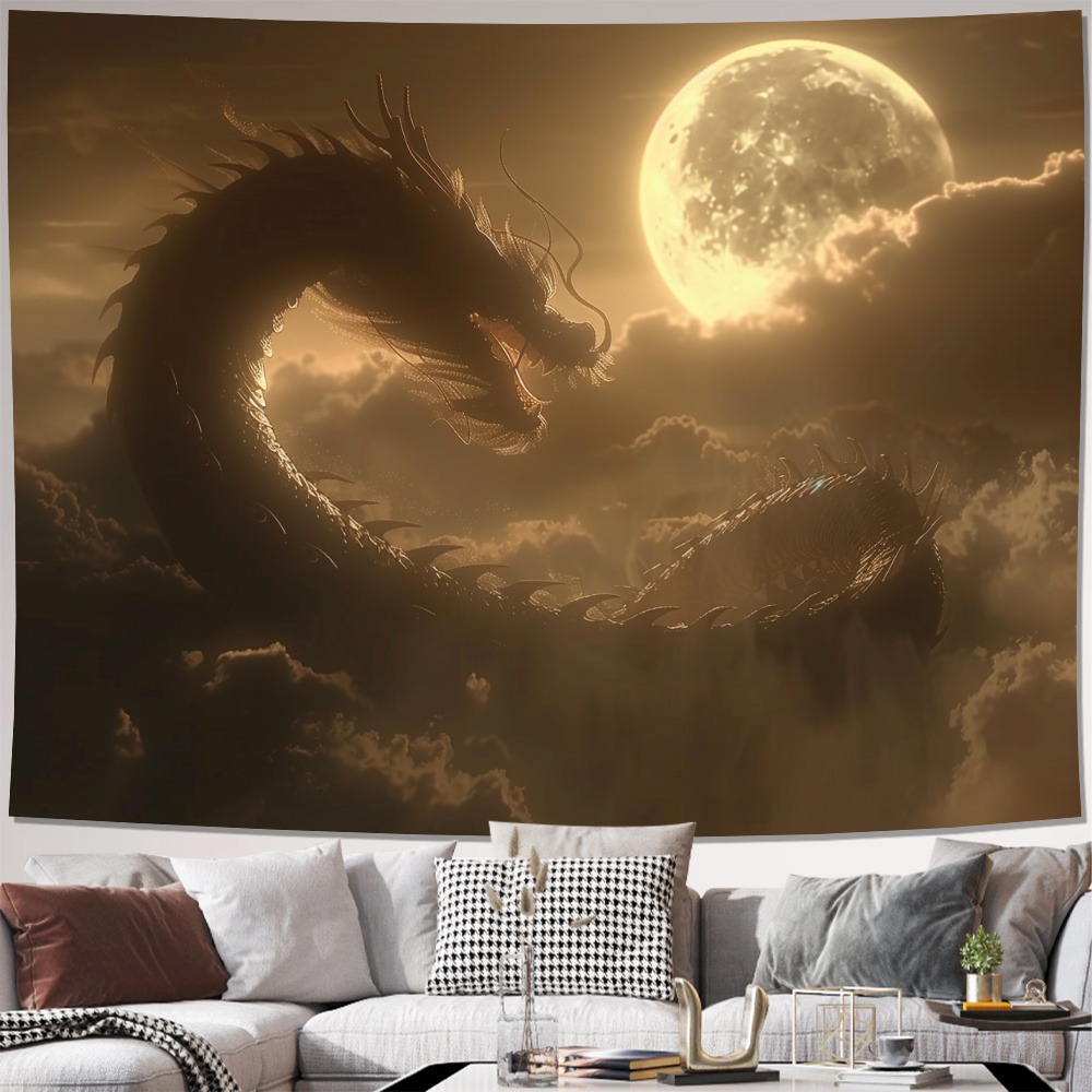 Home Decor Under 100 - พรมลายมังกรในตำนานใต้พระจันทร์เต็มดวง: งานแขวนผนังธีมท้องฟ้ายามค่ำคืนที่น่าตื่นตาตื่นใจสำหรับการตกแต่งบ้าน