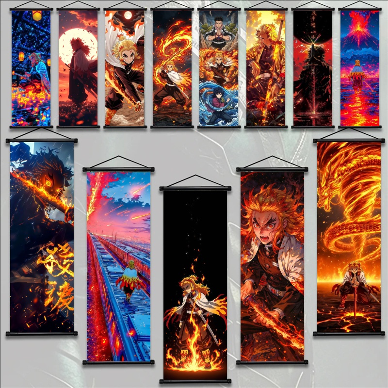 Home Decor Fabric - ผ้าพิมพ์ลายอนิเมะ Demon Slayer Kyojuro Rengoku แบบ