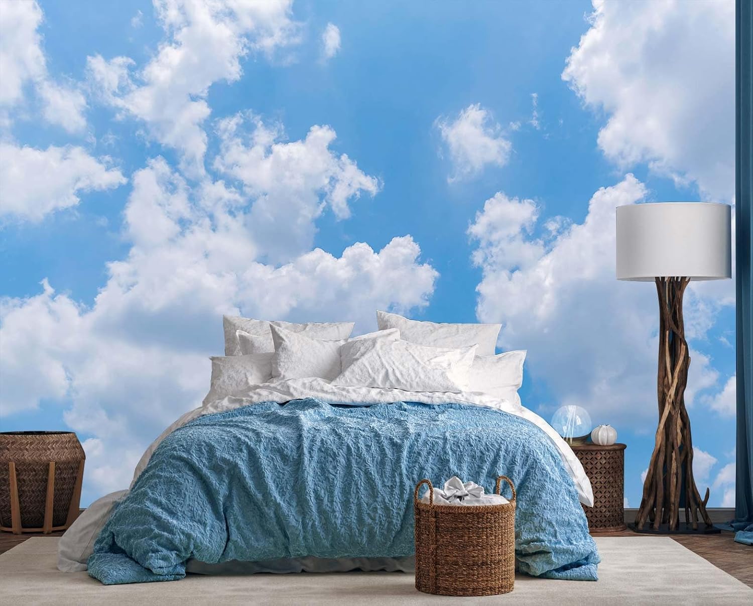 Home Decor Under 100 - ท้องฟ้าสีฟ้าสดใส ผ้าแขวนผนังลายเมฆ ตกแต่งผนัง ศิลปะภาพจิตรกรรมฝาผนัง สำหรับห้องนอน ห้องนั่งเล่น