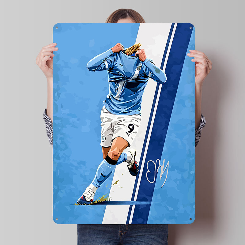 Home Decor Vector - โปสเตอร์พิมพ์ลายเวktor ฟุตบอล ฮาลันด์9 แบบกำหนดเอง ศิลปะติดผนังสไตล์เรโทร ป้ายโลหะวินเทจสำหรับแฟนๆ