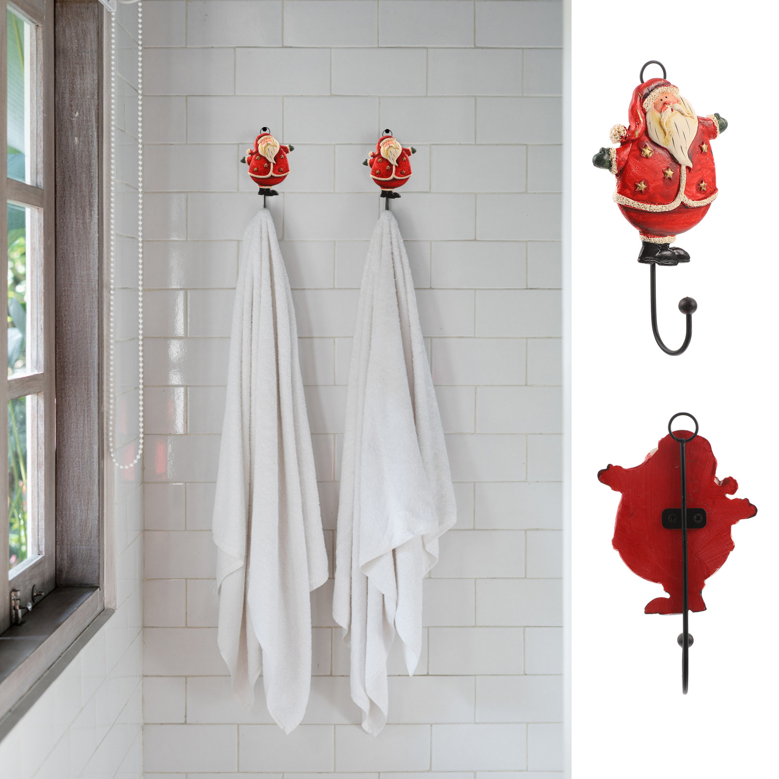 Home Decor Xmas - 2 ชิ้น ที่แขวนเสื้อคริสต์มาส ที่แขวนหมวกซานตาคลอส อเนกประสงค์ ที่แขวนเสื้อผ้าเรซิ่น