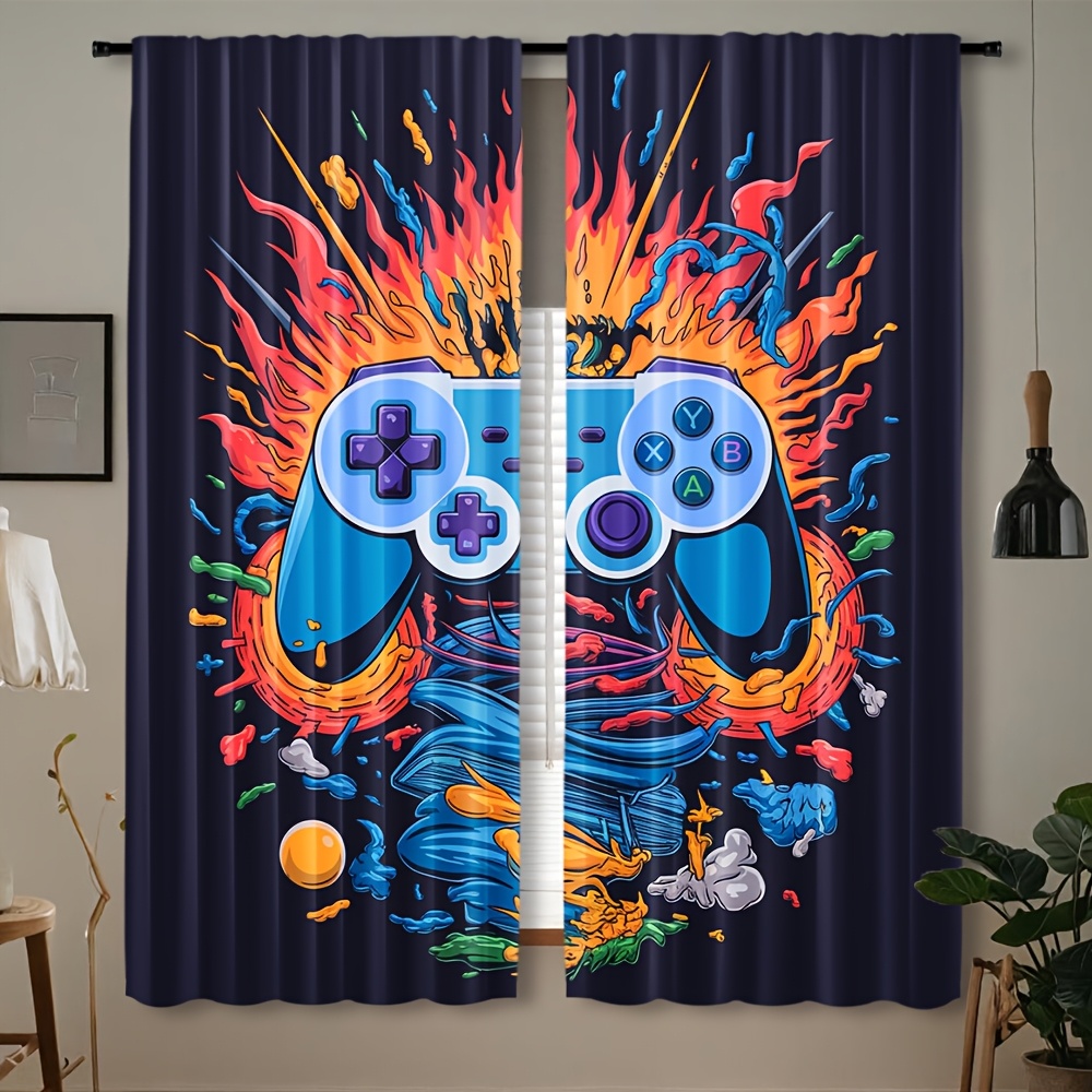 Home Decor Youtube Videos - ผ้าม่านลายวิดีโอเกม คอนโซลเกม คอนโทรลเลอร์ สไตล์อาร์เคด สำหรับตกแต่งห้อง ป้องกันแสง