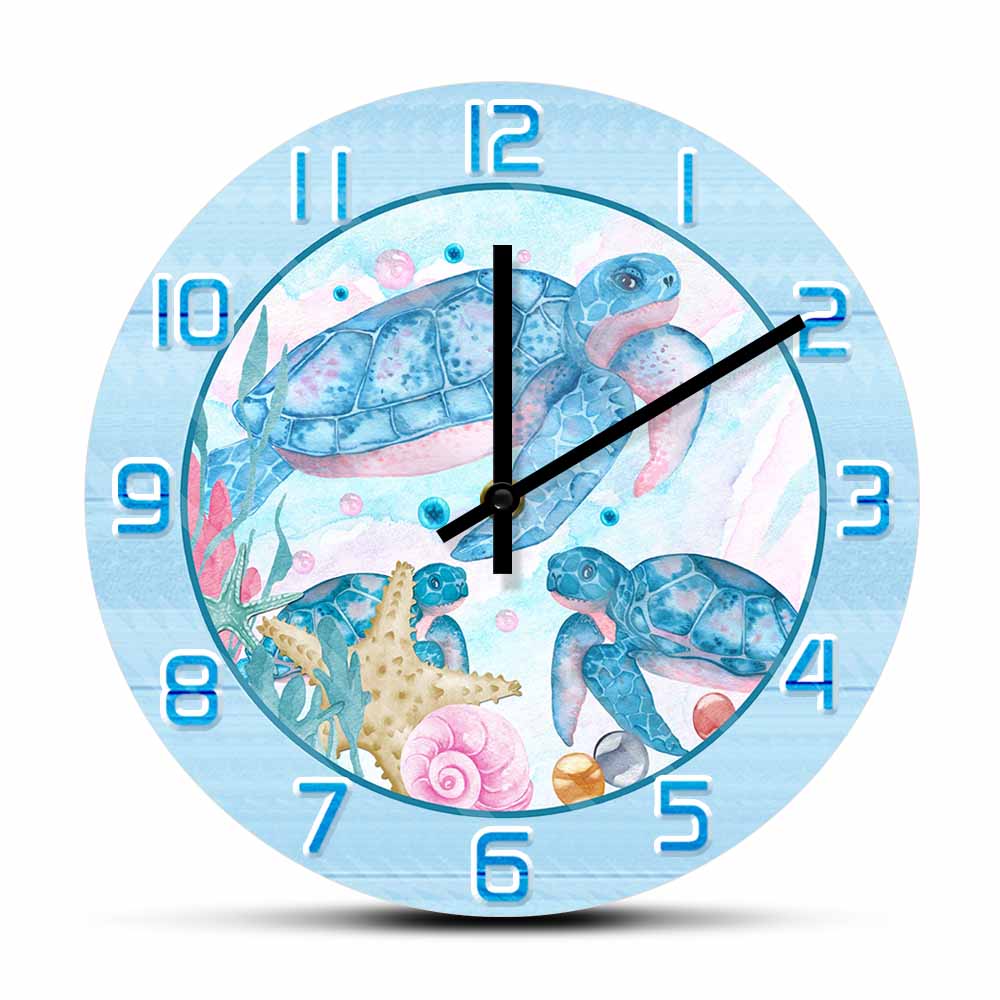 Home Decor Under 300 - นาฬิกาแขวนผนังลายเต่าทะเลสีน้ำ สำหรับห้องเด็ก ตกแต่งบ้านใต้ทะเล นาฬิกาแบบเงียบ