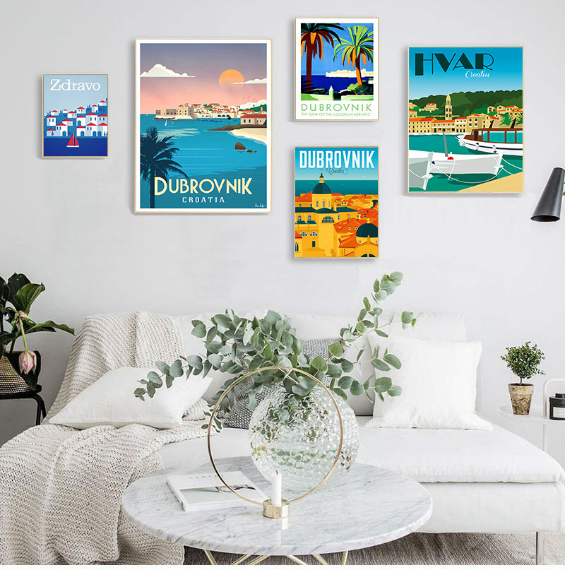 Home Decor Zagreb - โครเอเชียซาเกร็บ Dubrovnik Vintage โปสเตอร์ภาพวาดผ้าใบ Kraft โปสเตอร์เคลือบกำแพงสติกเกอร์ตกแต่งบ้านของขวัญ