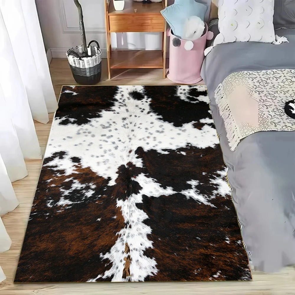 Cowhide Rug Faux - พรมลายหนังวัวเทียม พื้นผิวธรรมชาติ ตกแต่งบ้าน ห้องนั่งเล่น ห้องนอน พรมปูพื้น