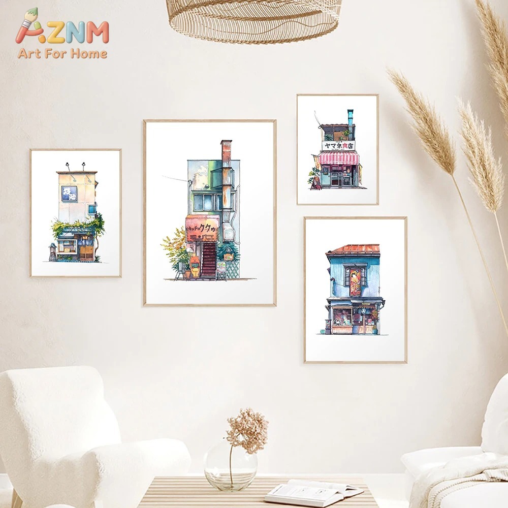 AZNM ภาพวาดสีน้ำสไตล์ญี่ปุ่นสำ - Home Decor Shop บทวิจารณ์และราคา