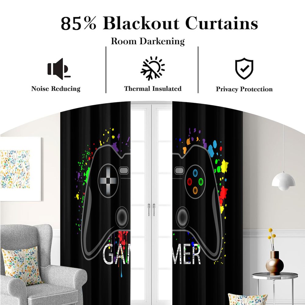 ผ้าม่านลายวิดีโอเกม 2 ชิ้น ผ้า - Home Decor Youtube Videos บทวิจารณ์และราคา