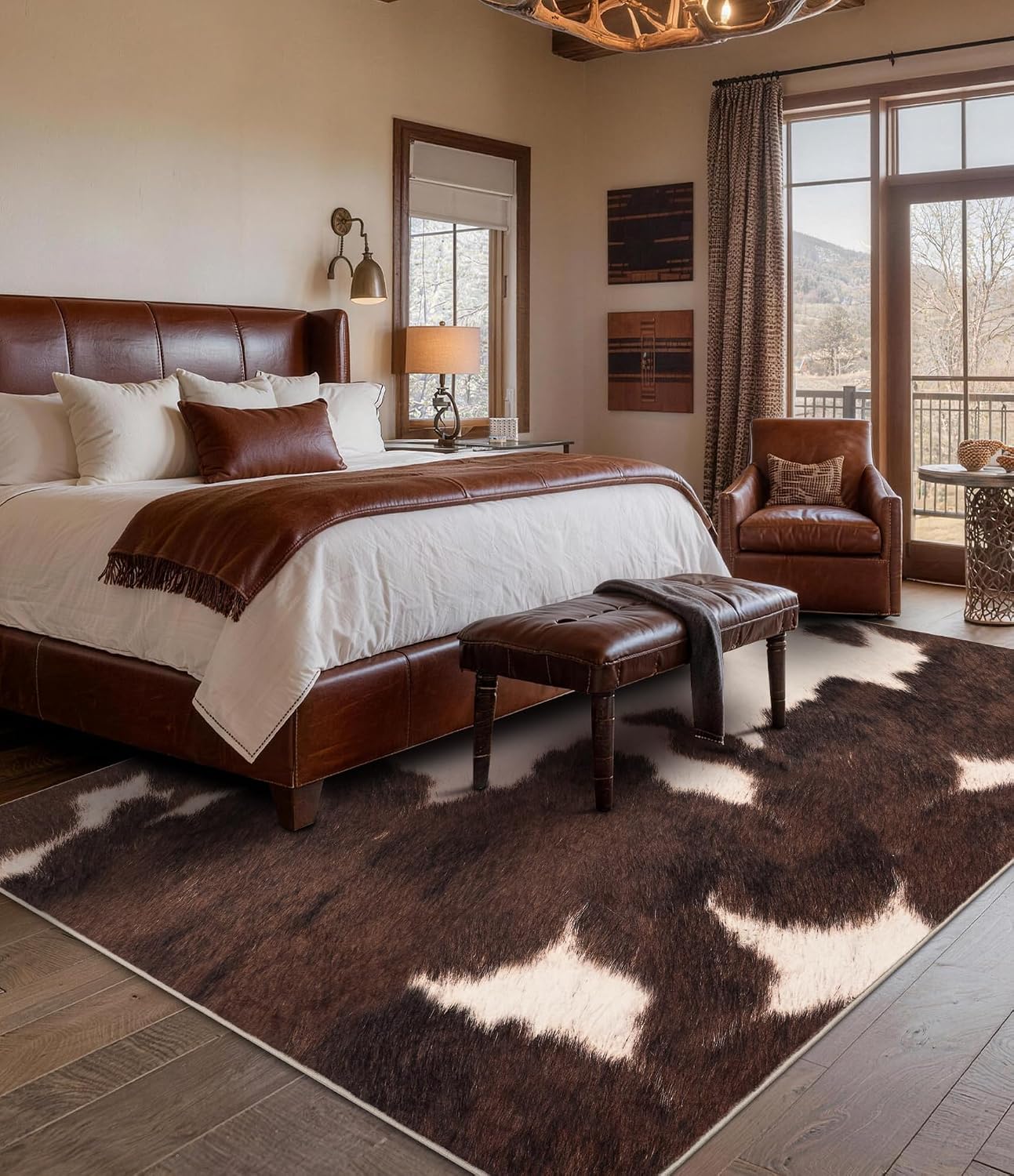 พรมลายหนังวัวเทียมสีน้ำตาล พรม - Cowhide Rug Faux บทวิจารณ์และราคา