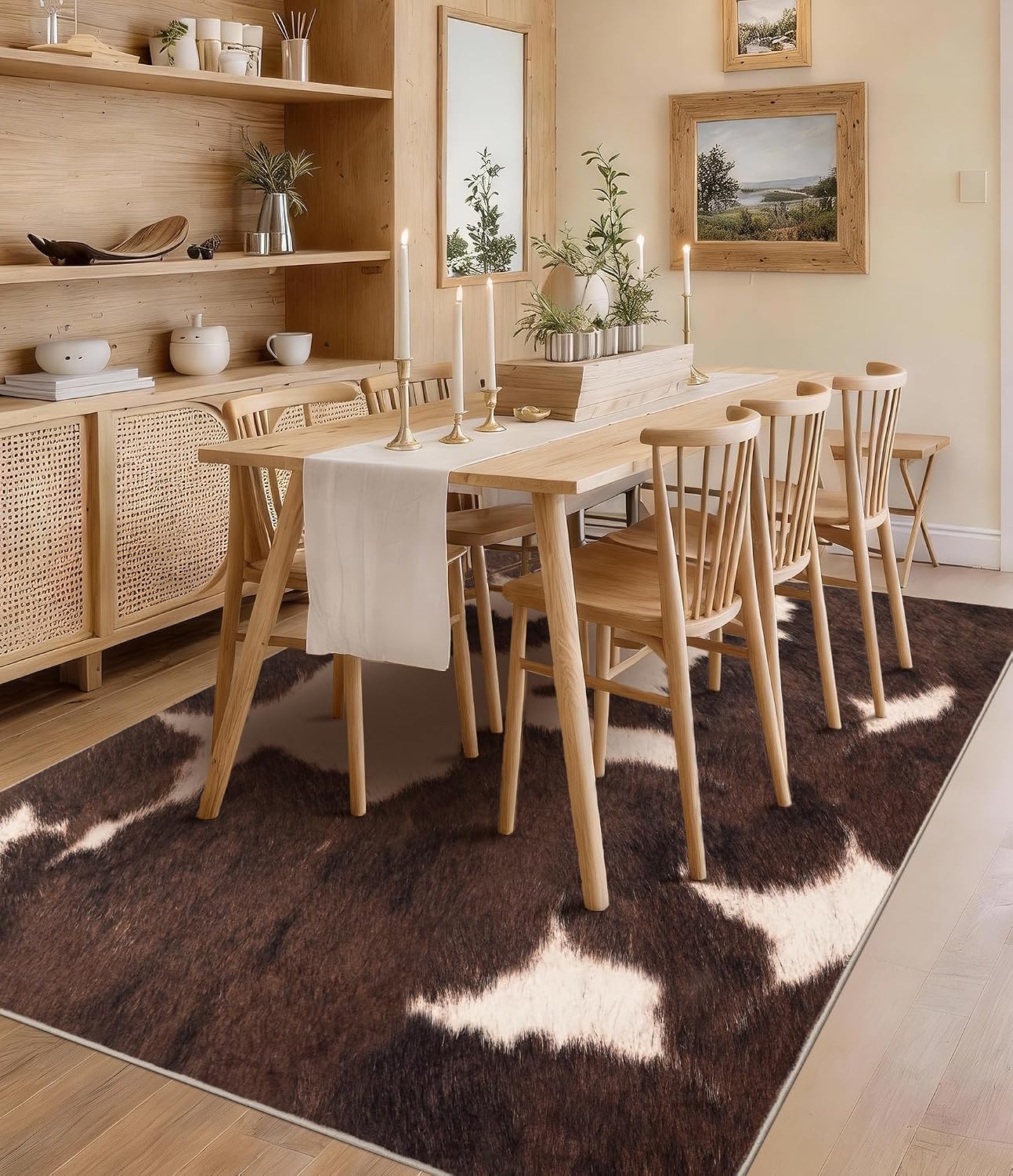 พรมลายหนังวัวเทียมสีน้ำตาล พรม - Cowhide Rug Faux บทวิจารณ์และราคา