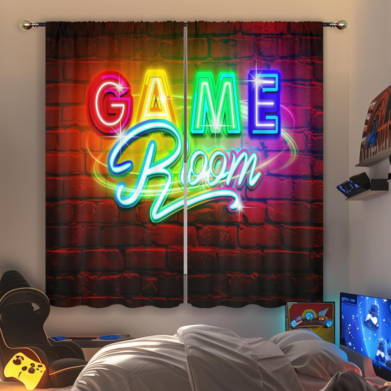 ผ้าม่านเกมมิ่งลายนีออน พร้อมรา - Home Decor Youtube Videos บทวิจารณ์และราคา