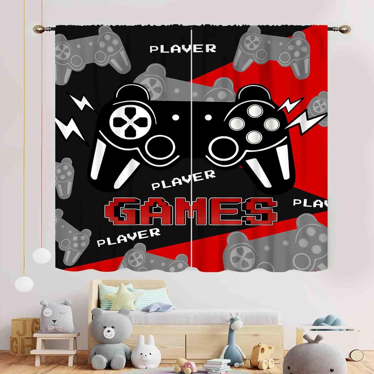 ผ้าม่านเกมมิ่งสีดำแดง ลายพิมพ์ - Home Decor Youtube Videos บทวิจารณ์และราคา