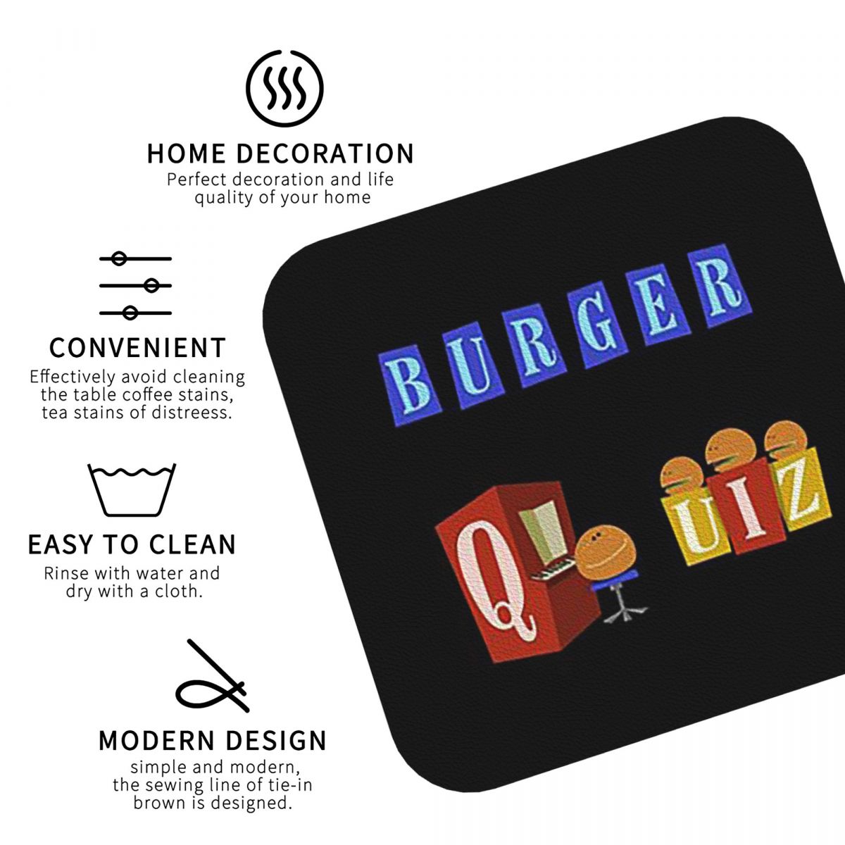 แผ่นรองแก้วลายเบอร์เกอร์ ชุด 4 - Home Decor Quiz บทวิจารณ์และราคา