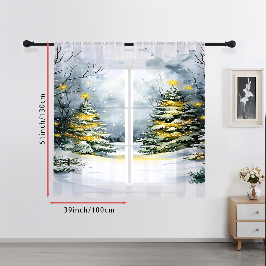 ผ้าม่านโปร่งแสง 2 ชิ้น ลายต้นค - Home Decor Xmas บทวิจารณ์และราคา