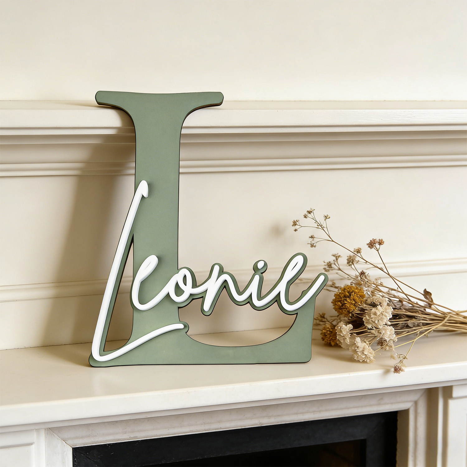 ป้ายไม้ตกแต่งชื่อแบบสองชั้น 1  - Home Decor Xmas บทวิจารณ์และราคา