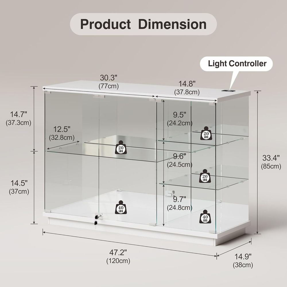 ตู้โชว์กระจกสีขาวเงาสูงพร้อมกุ - Home Decor Collection บทวิจารณ์และราคา