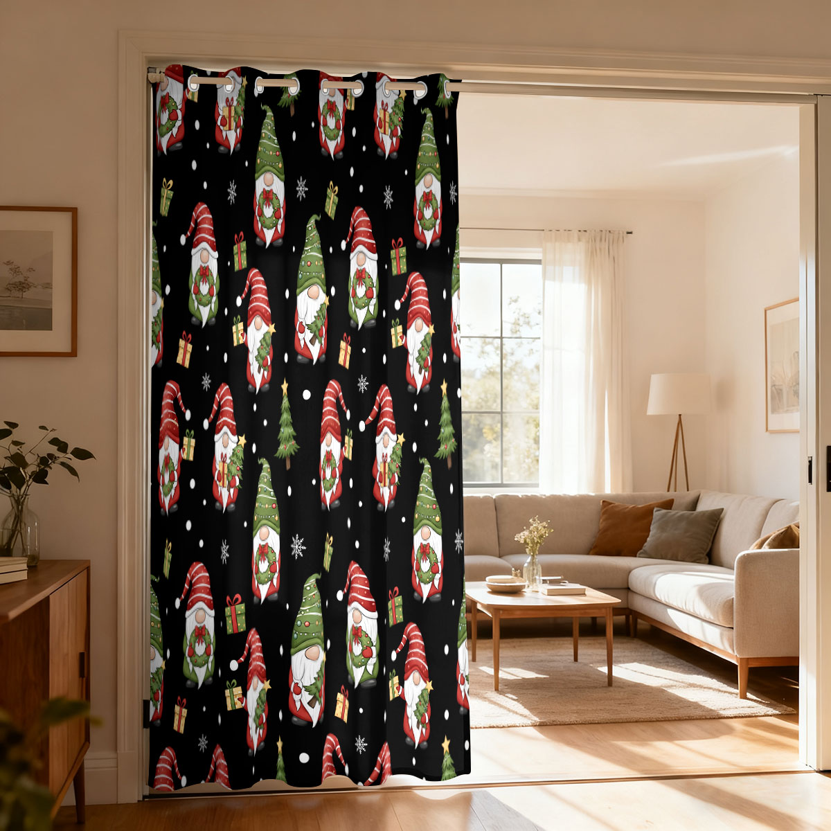 ผ้าม่านลายคริสต์มาสคนแคระต้นคร - Home Decor Xmas บทวิจารณ์และราคา